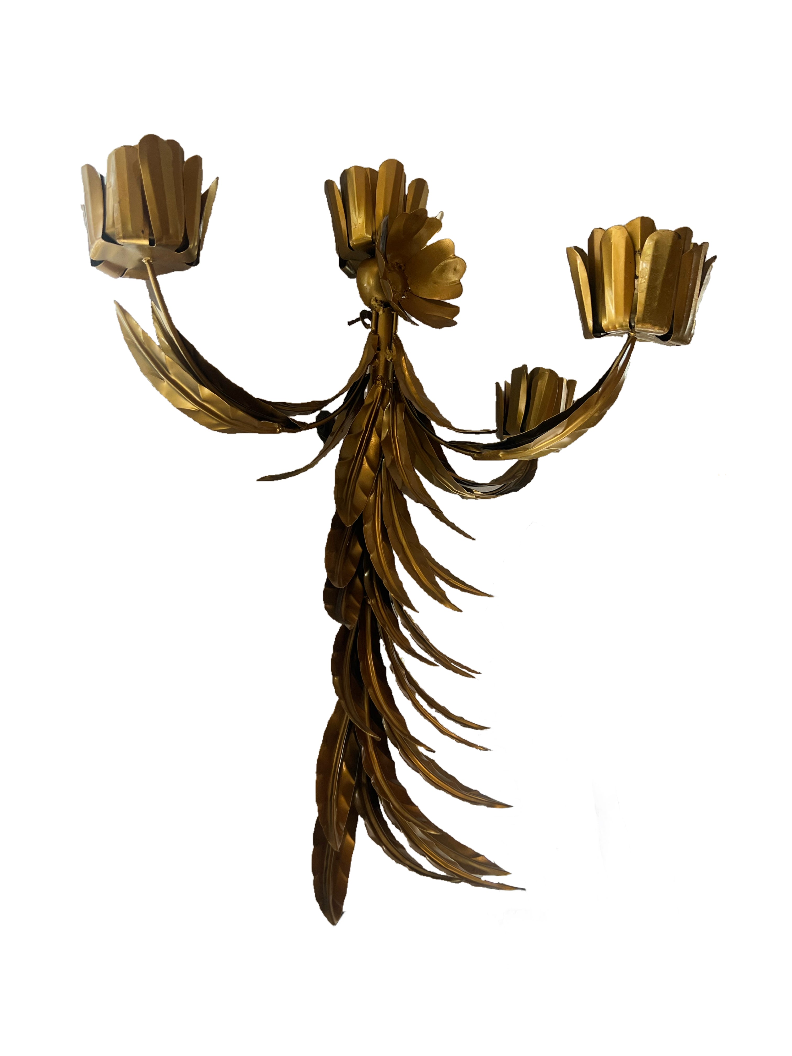 Gilt Metal Palm Frond Candle Sconce